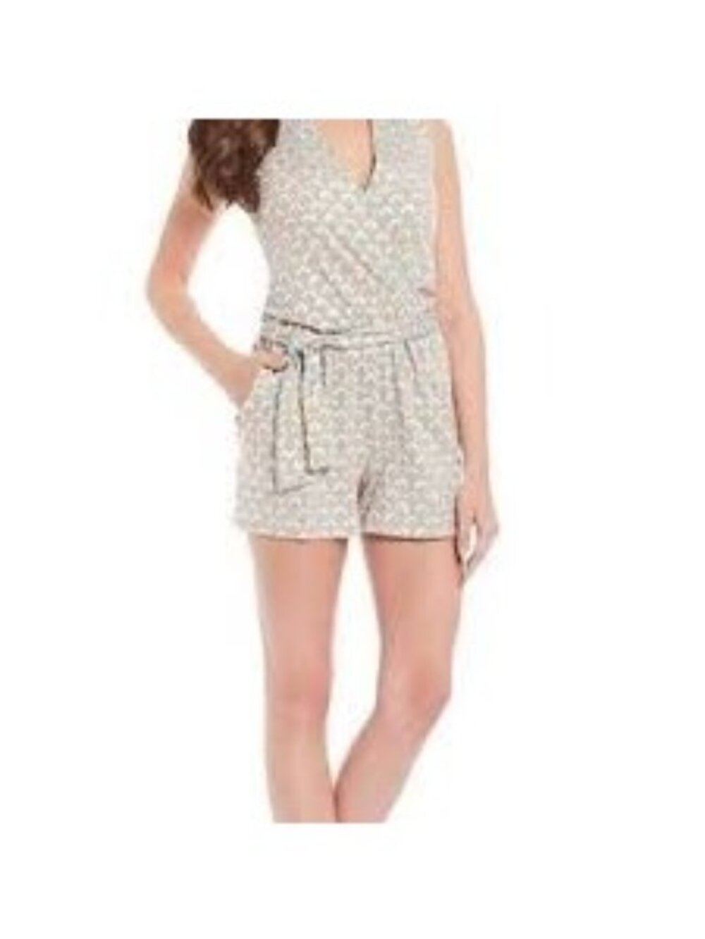 Julie Brown NYC Womens Sleeveless Tie-Waist Printed Shorts Romper Large